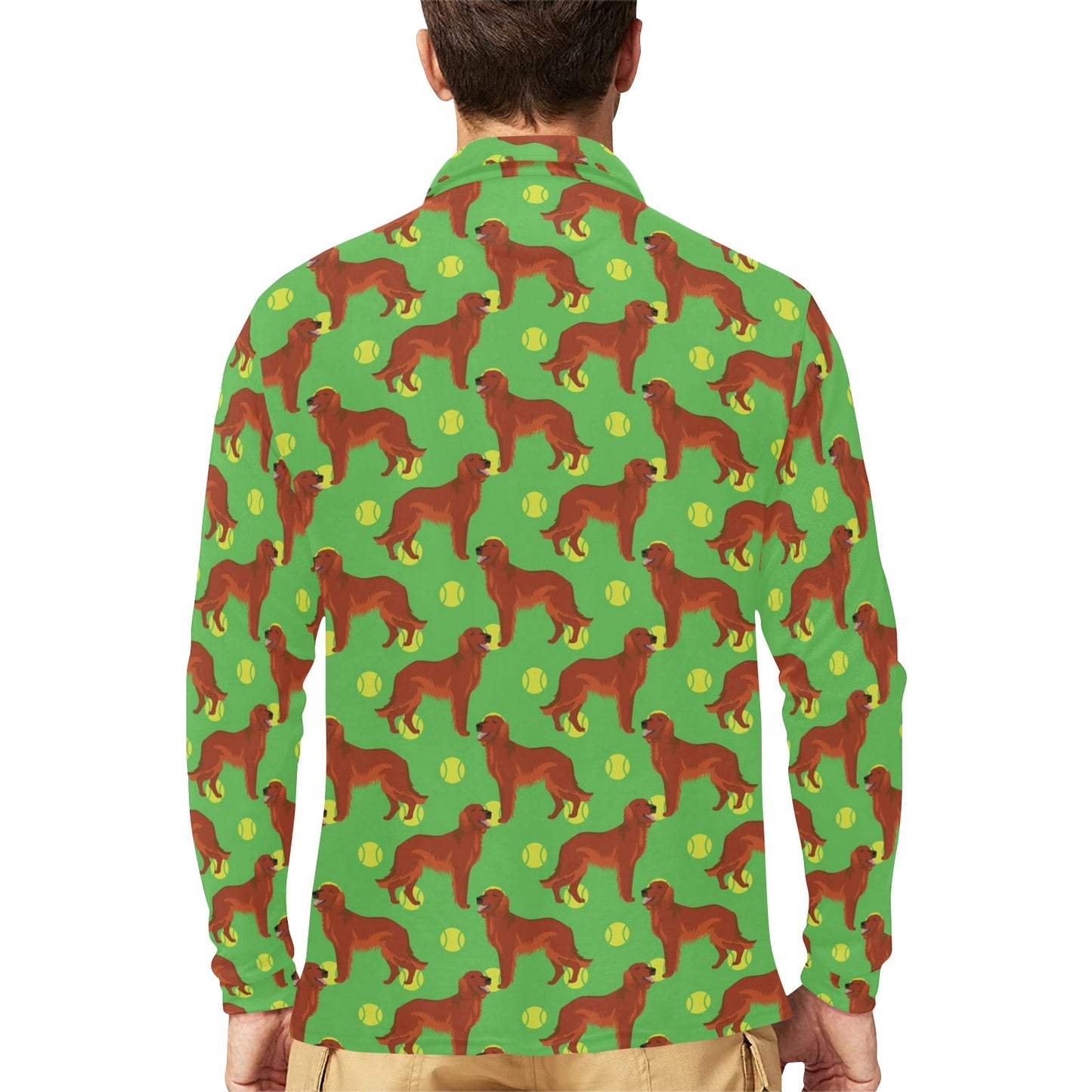 Setters Irish Print Design LKS302 Long Sleeve Polo Shirt For Men's