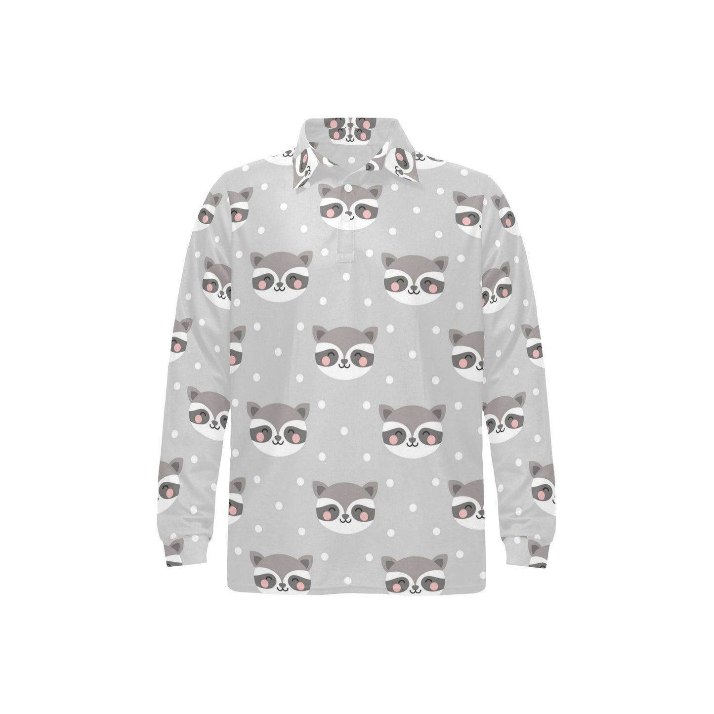 Raccoon Pattern Print Design A04 Long Sleeve Polo Shirt For Men's