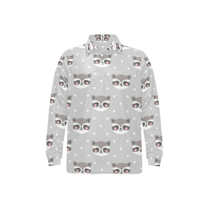 Raccoon Pattern Print Design A04 Long Sleeve Polo Shirt For Men's