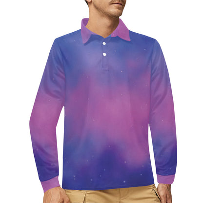 Nebula Pattern Print Design A05 Long Sleeve Polo Shirt For Men's