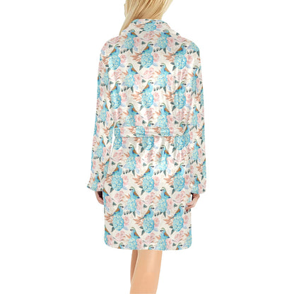 Bluebird Pattern Print Design 03 Women's Fleece Robe