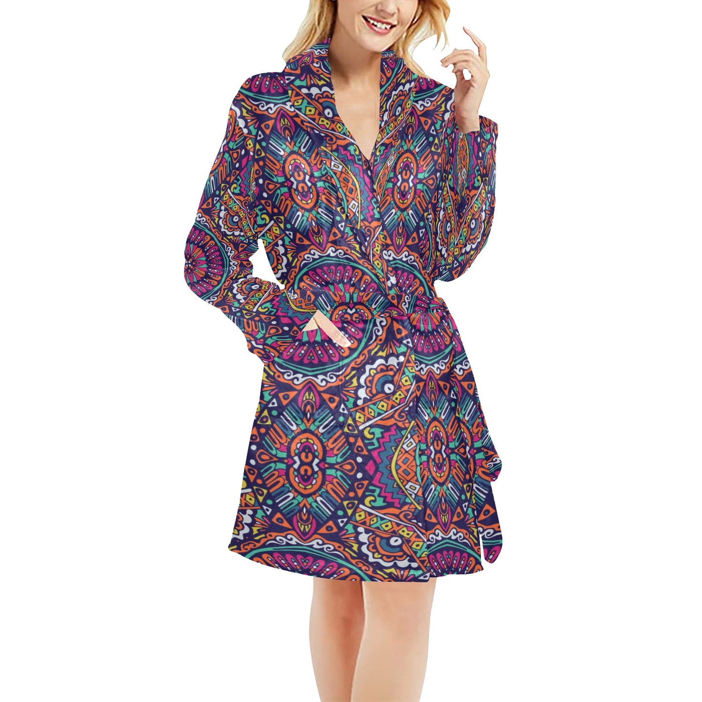 Boho Pattern Print Design 06 Women's Fleece Robe