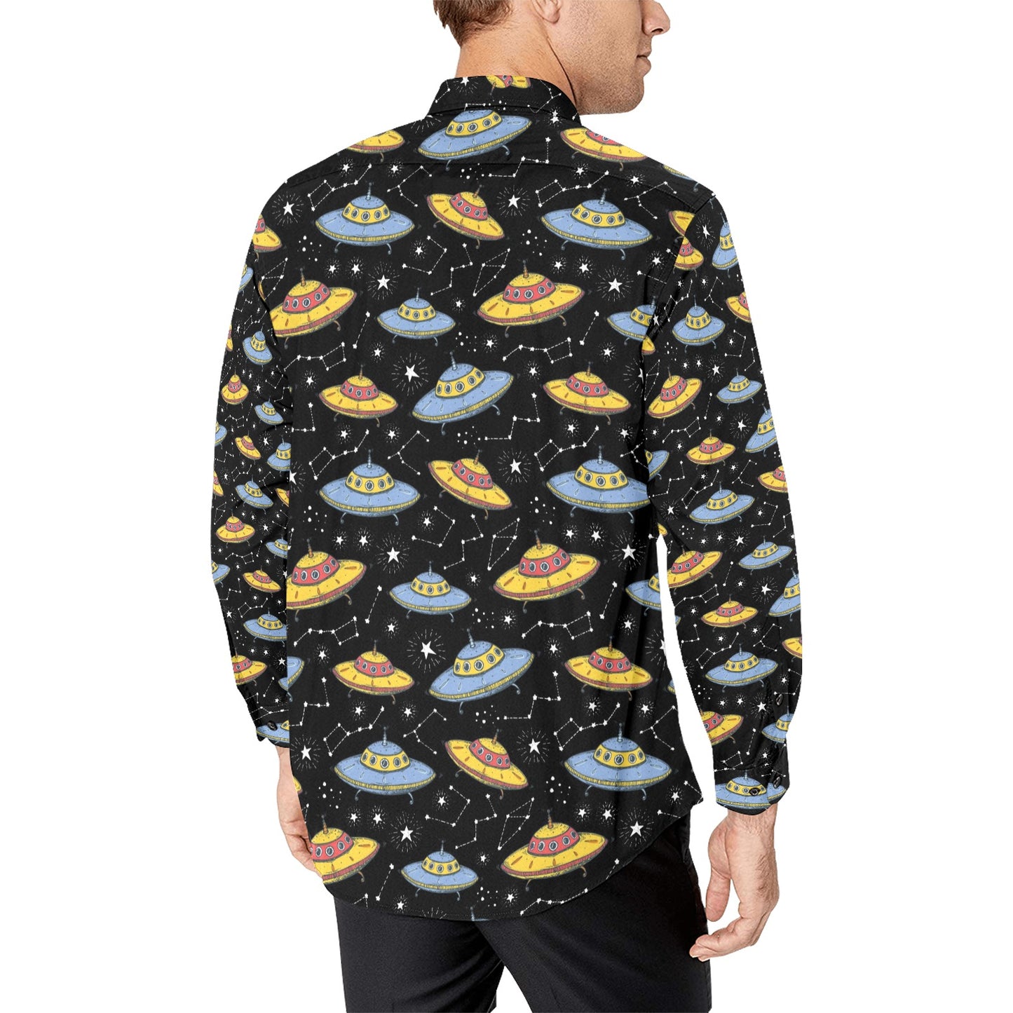 UFO Print Design LKS307 Men's Long Sleeve Dress Shirt