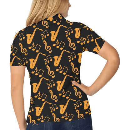 Saxophone Pattern Print Design 02 Women's Polo Shirt