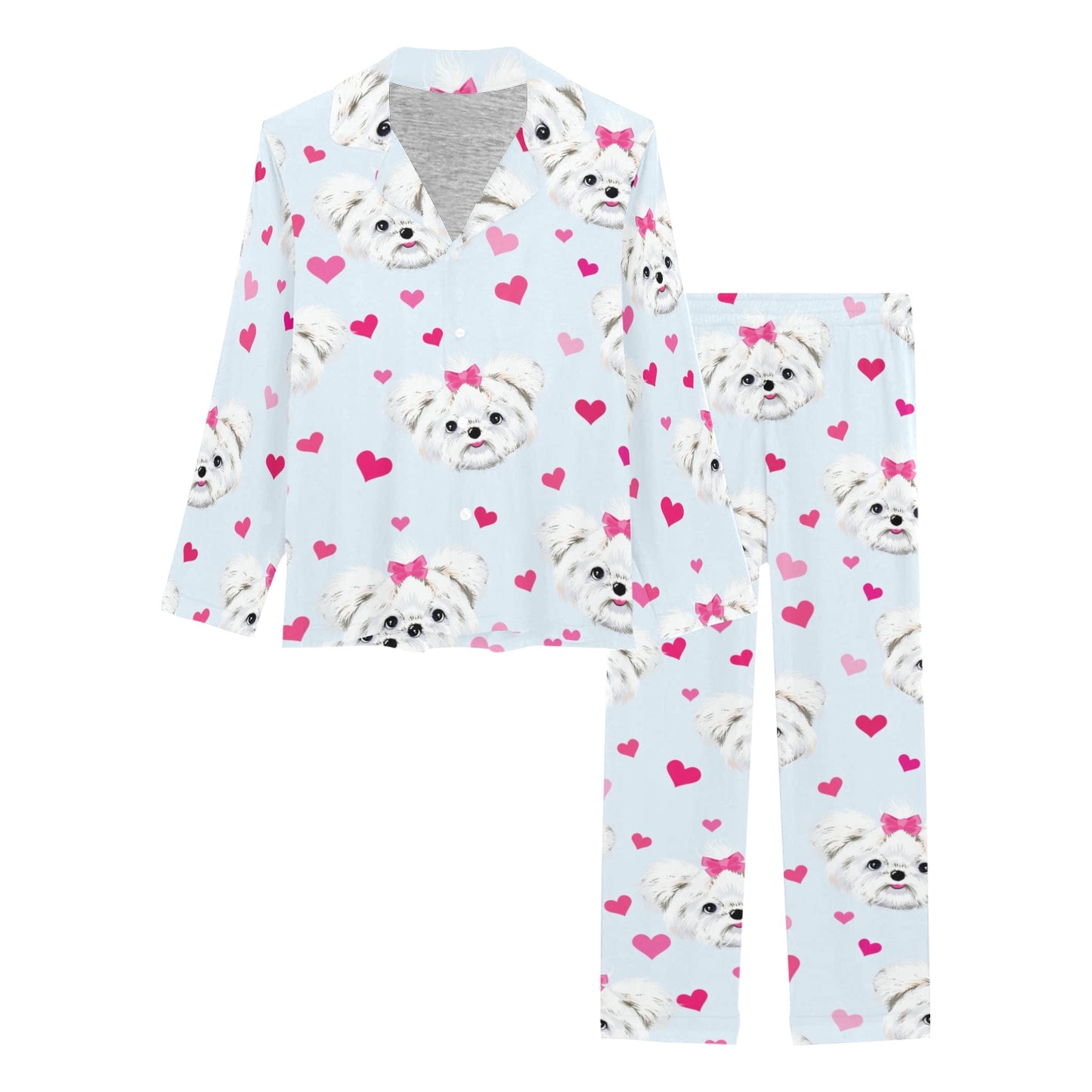 Maltese Pattern Print Design 03 Women's Long Pajama Set