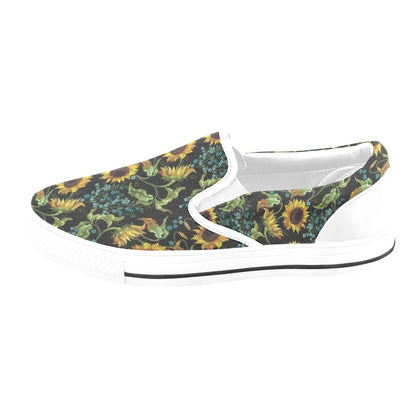 Sunflower Print Design LKS308 White Slip Ons Canvas Women's Shoes