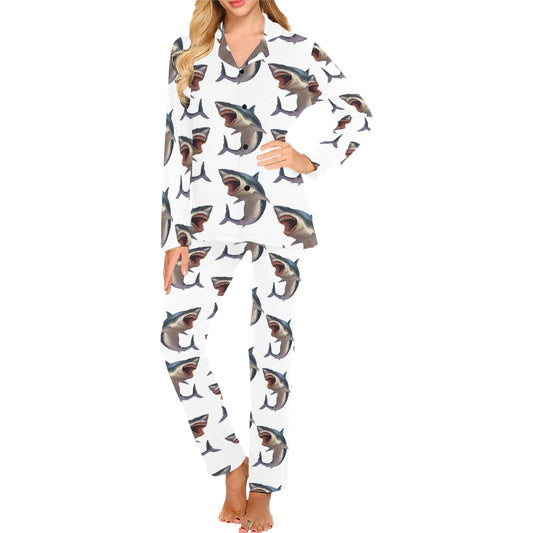 Great White Shark Pattern Print Design 03 Women's Long Pajama Set