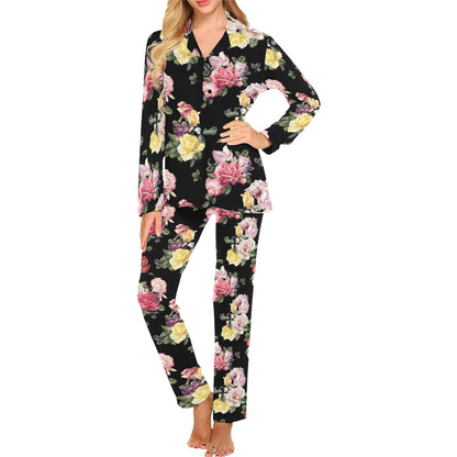 Rose Pattern Print Design RO010 Women's Long Pajama Set