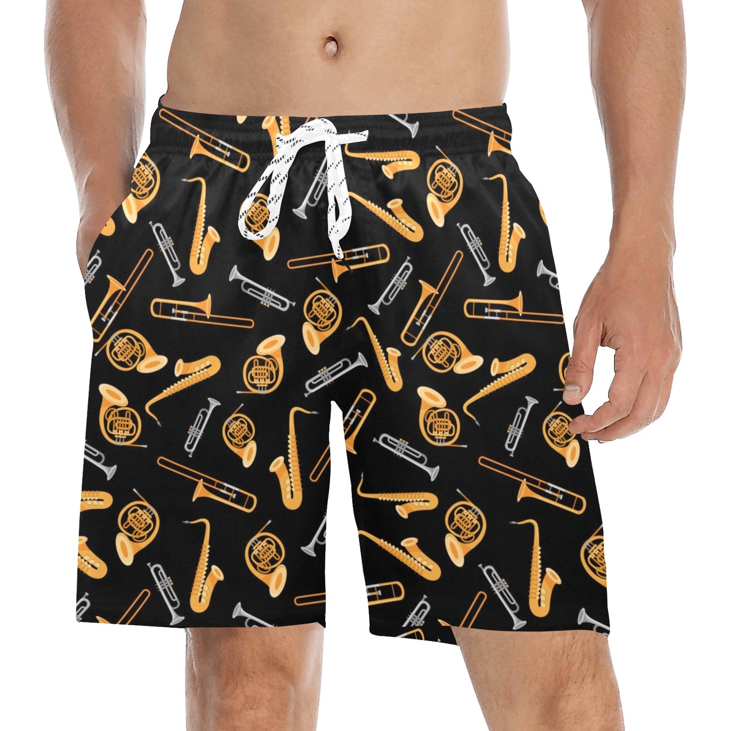 Saxophone Print Design LKS403 Men's Swim Trunks Beach Shorts