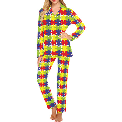 Autism Awareness Pattern Print Design 03 Women's Long Pajama Set