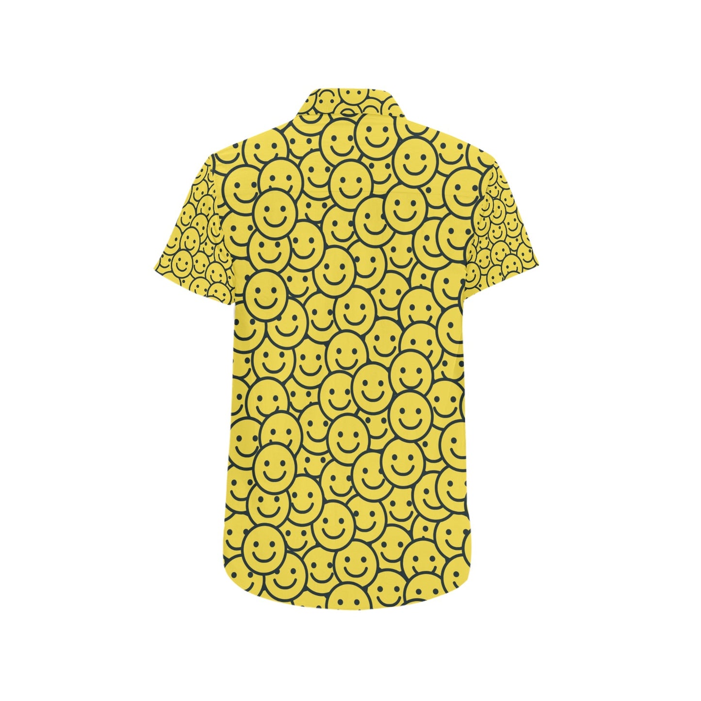Smiley Face Emoji Print Design LKS302 Men Short Sleeve Button Up Shirt