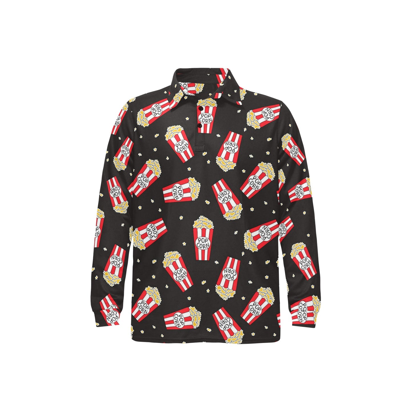 Popcorn Pattern Print Design A01 Long Sleeve Polo Shirt For Men's