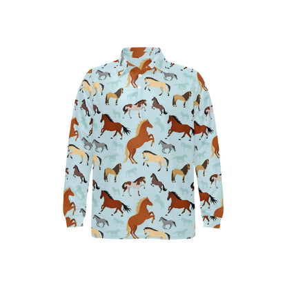 Horse Cute Themed Pattern Print Long Sleeve Polo Shirt For Men's