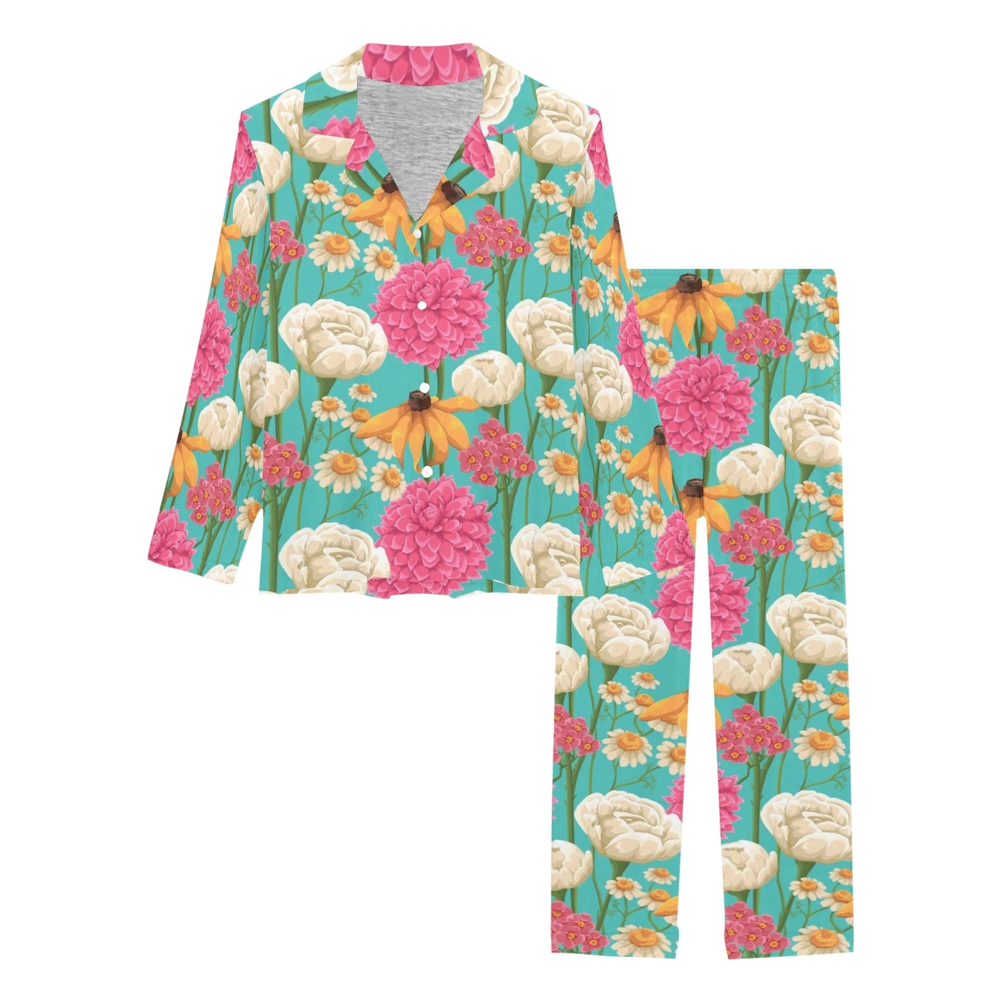 Summer Floral Pattern Print Design SF07 Women's Long Pajama Set