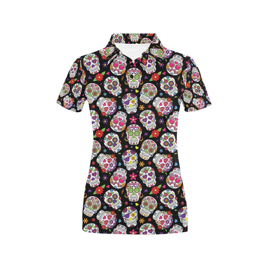 Sugar Skull Print Design LKS302 Women's Polo Shirt