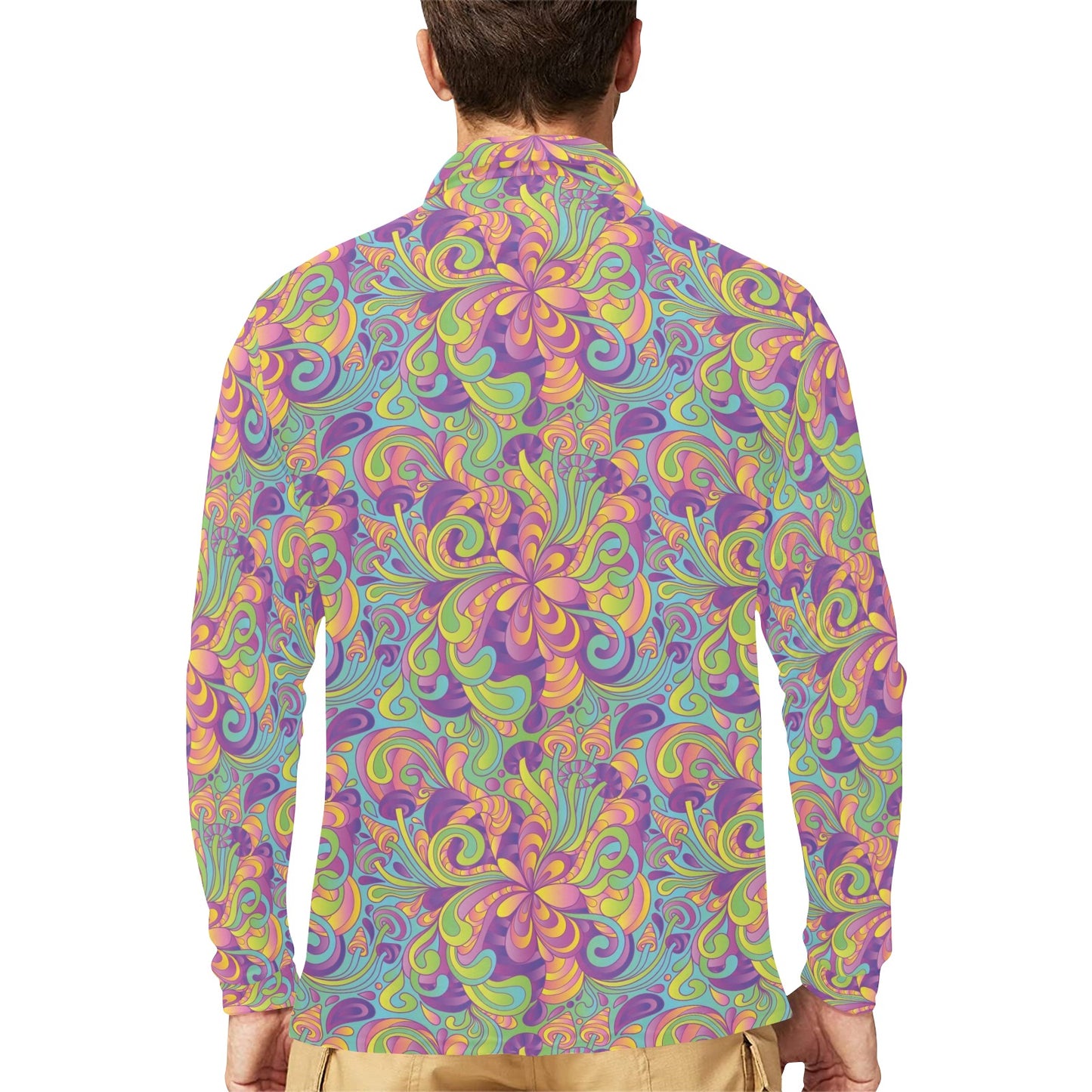 Trippy Print Design LKS306 Long Sleeve Polo Shirt For Men's