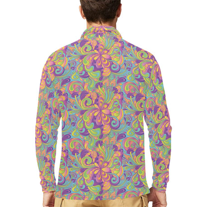 Trippy Print Design LKS306 Long Sleeve Polo Shirt For Men's