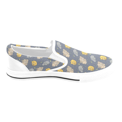 Safari Elephant Lion Print Design LKS303 White Slip Ons Canvas Women's Shoes