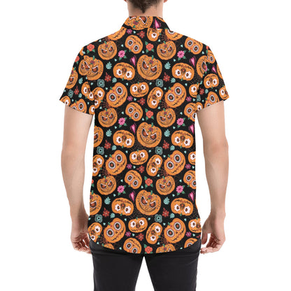 Halloween Print Design LKS402 Men Short Sleeve Button Up Shirt