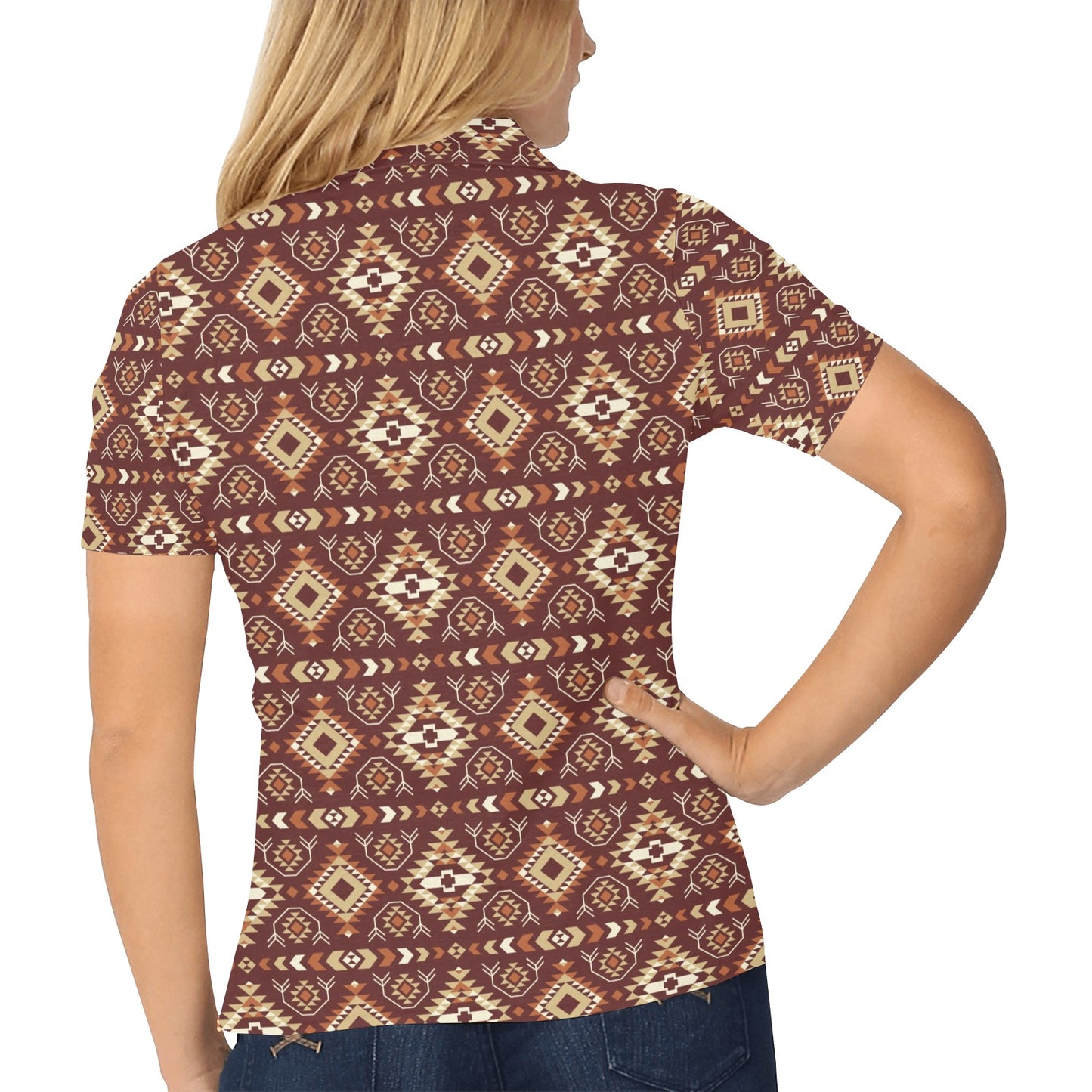 Navajo Native Color Print Pattern Women's Polo Shirt
