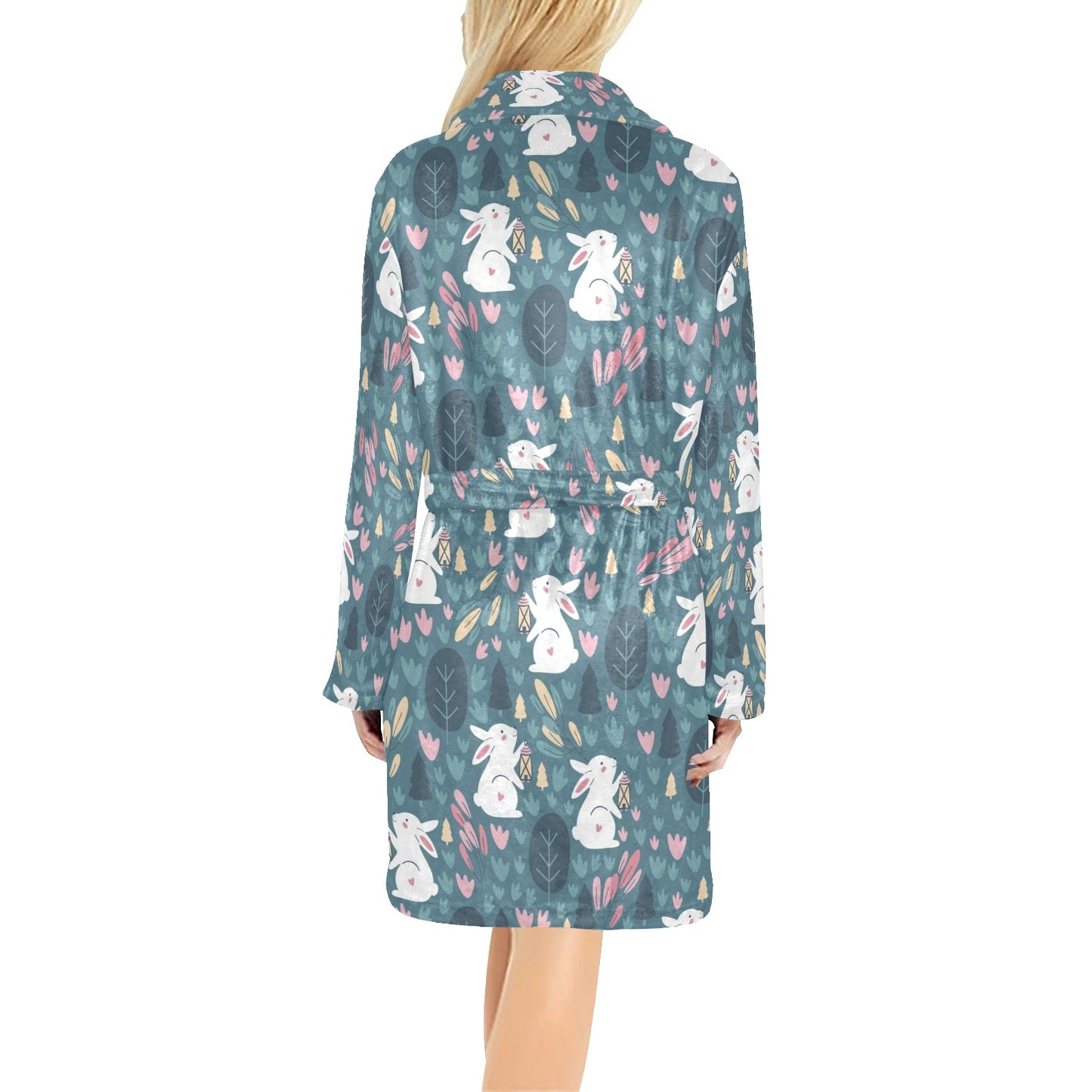 Rabbit Pattern Print Design RB013 Women's Fleece Robe