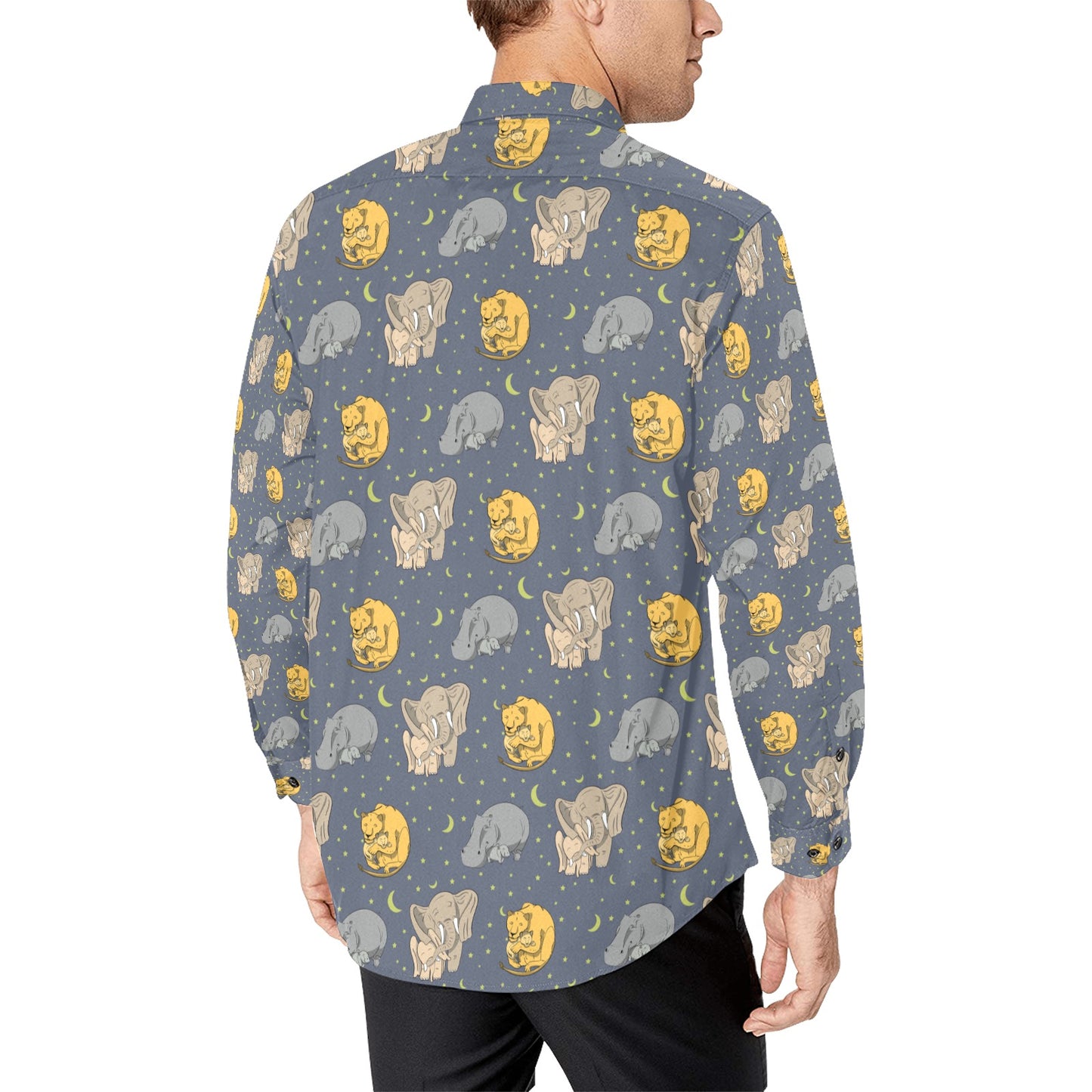 Safari Elephant Lion Print Design LKS303 Men's Long Sleeve Dress Shirt