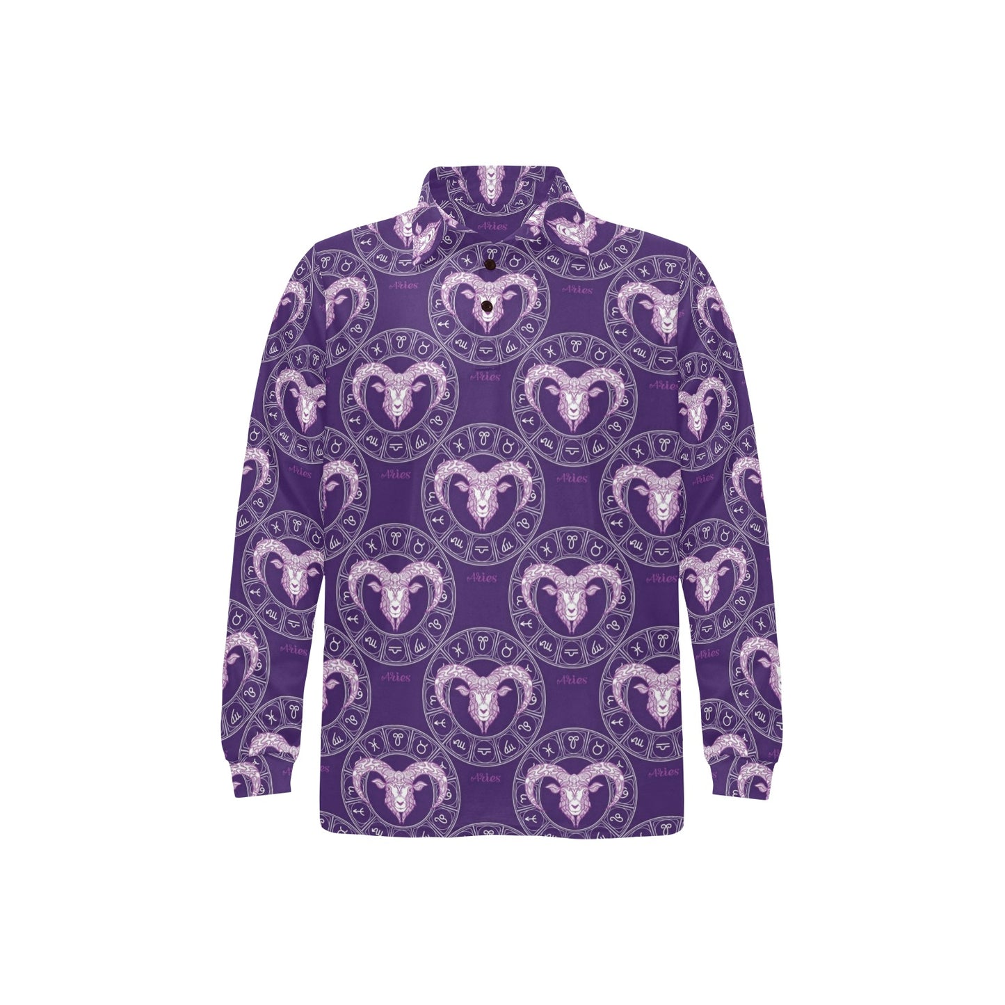 Aries Zodiac Pattern Print Design 02 Long Sleeve Polo Shirt For Men's
