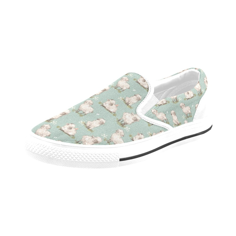 Sheep Print Design LKS405 White Slip Ons Canvas Women's Shoes