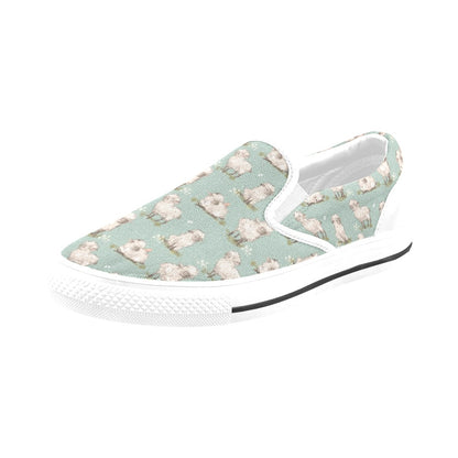 Sheep Print Design LKS405 White Slip Ons Canvas Women's Shoes