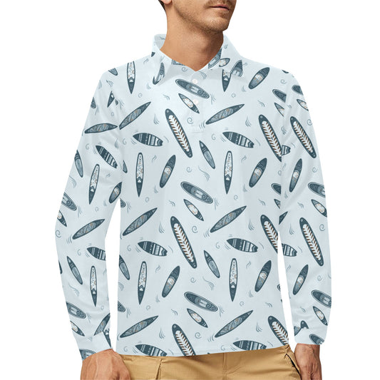 Surfboard Print Design LKS306 Long Sleeve Polo Shirt For Men's