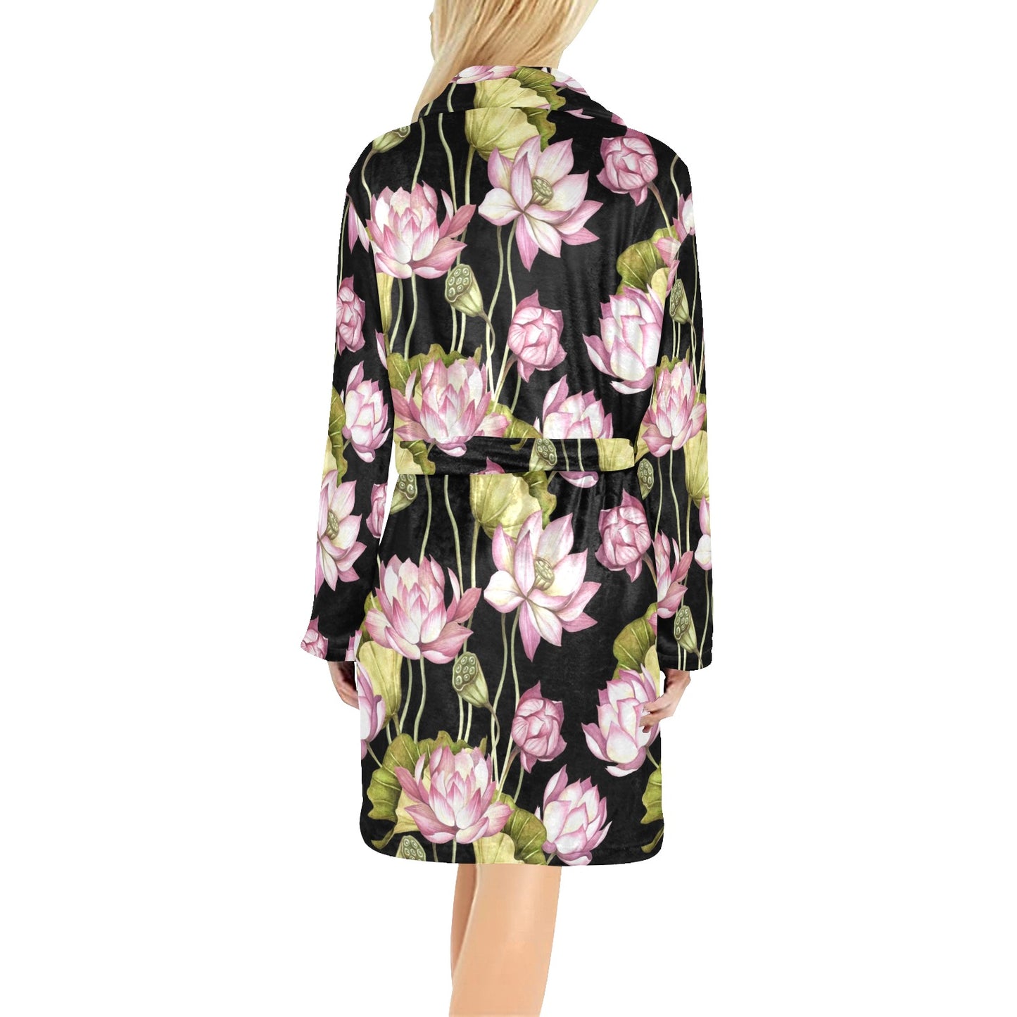 Water Lily Pattern Print Design WL06 Women's Fleece Robe