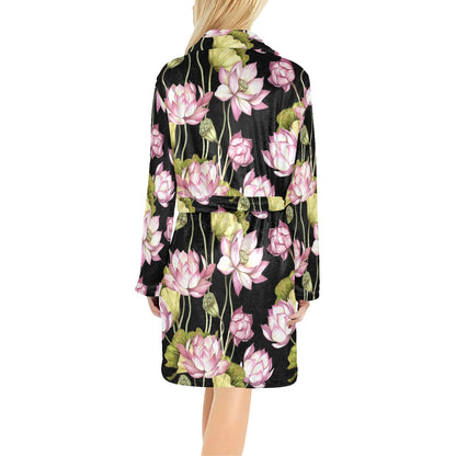 Water Lily Pattern Print Design WL06 Women's Fleece Robe