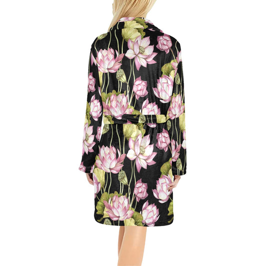 Water Lily Pattern Print Design WL06 Women's Fleece Robe