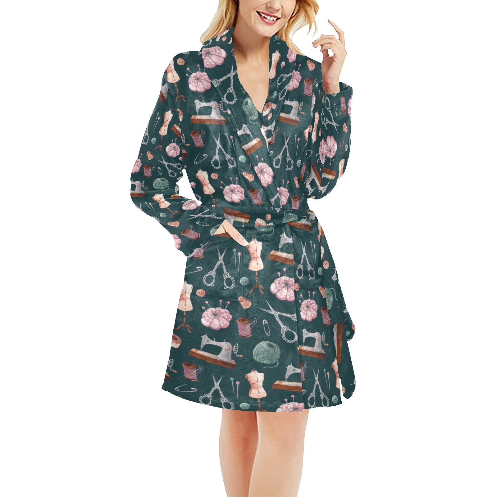 Sewing Equipment Print Design LKS307 Women's Fleece Robe