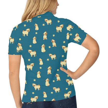 Pug Pattern Print Design A06 Women's Polo Shirt