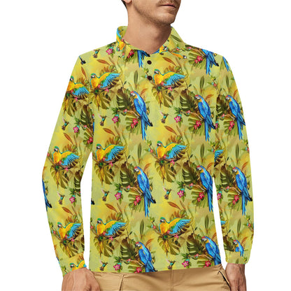 Parrot Pattern Print Design A02 Long Sleeve Polo Shirt For Men's