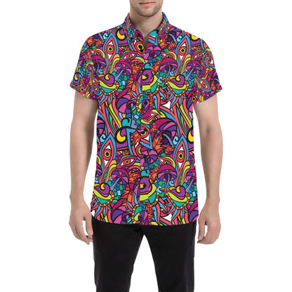 Trippy Print Design LKS302 Men Short Sleeve Button Up Shirt