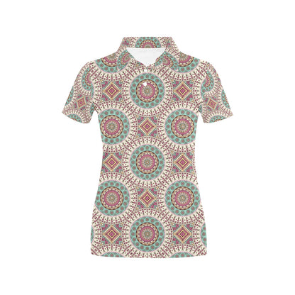 Bohemian Round Style Print Women's Polo Shirt