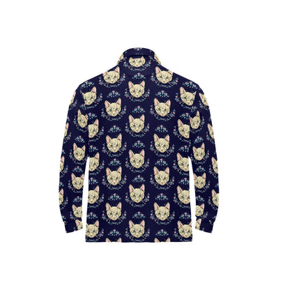 Cat Head with flower Print Pattern Long Sleeve Polo Shirt For Men's