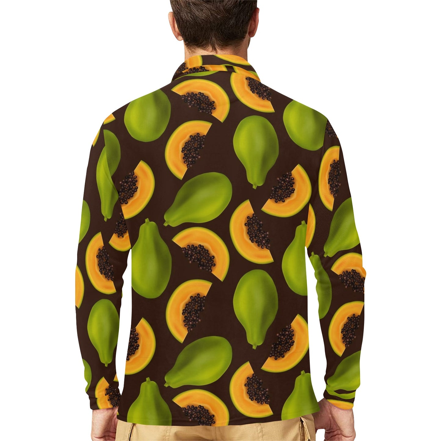 Papaya Pattern Print Design PP04 Long Sleeve Polo Shirt For Men's