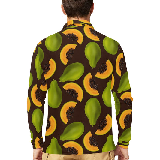 Papaya Pattern Print Design PP04 Long Sleeve Polo Shirt For Men's