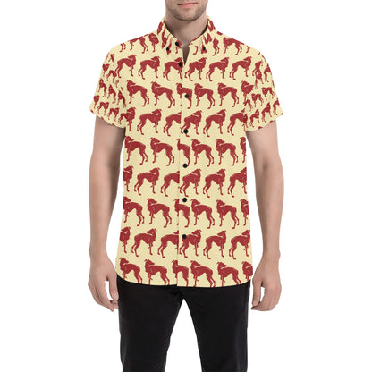 Whippets Print Design LKS301 Men Short Sleeve Button Up Shirt