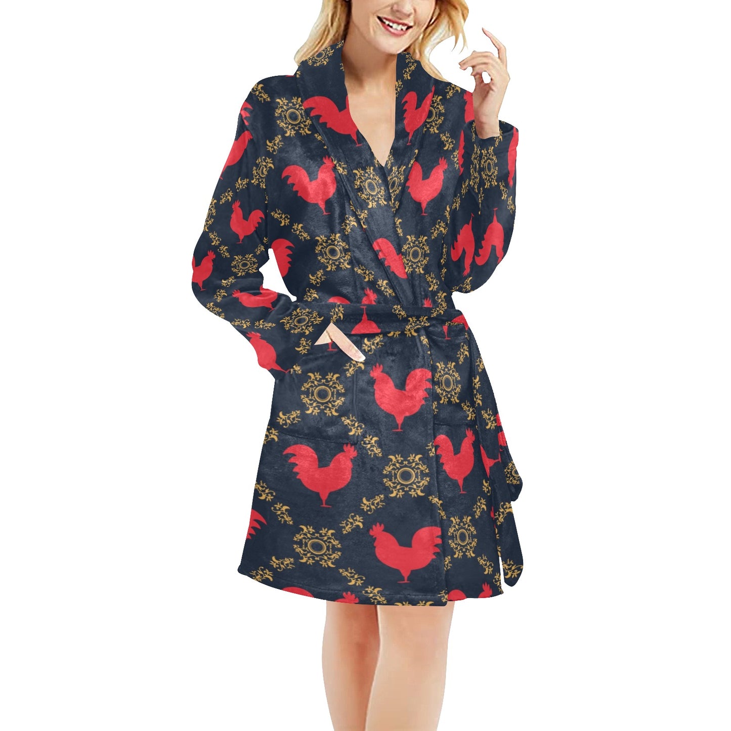 Rooster Pattern Print Design A02 Women's Fleece Robe