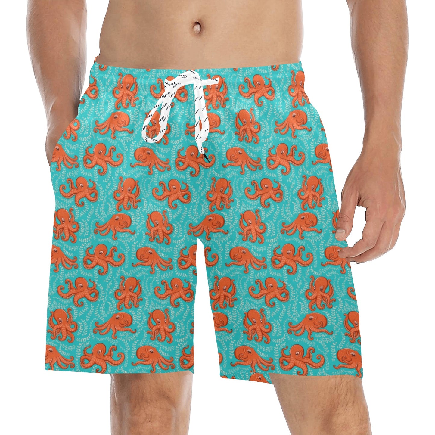 Octopus Cartoon Design Print Themed Men's Swim Trunks Beach Shorts