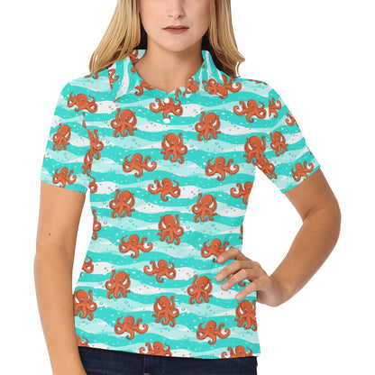 Octopus Cute Design Print Themed Women's Polo Shirt
