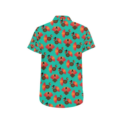 Thanksgiving Print Design LKS307 Men Short Sleeve Button Up Shirt