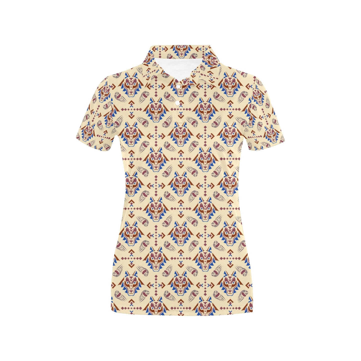 Aztec Wolf Pattern Print Design 03 Women's Polo Shirt