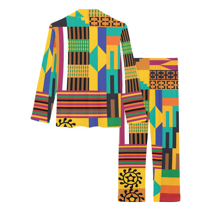 Kente Pattern Print Design 03 Women's Long Pajama Set