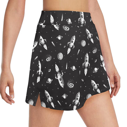 Space Rocket Print Design LKS303 17" Golf & Pickleball Skort with Pockets