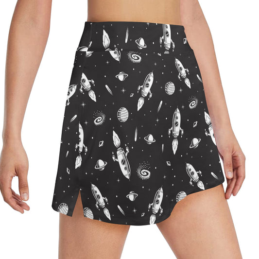 Space Rocket Print Design LKS303 17" Golf & Pickleball Skort with Pockets